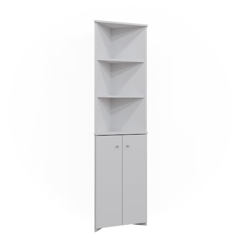 Vicco Badschrank Fynn, Badezimmerhochschrank, Weiß, 35.6 x 175 cm Eckschrank mit 2 Türen von Vicco