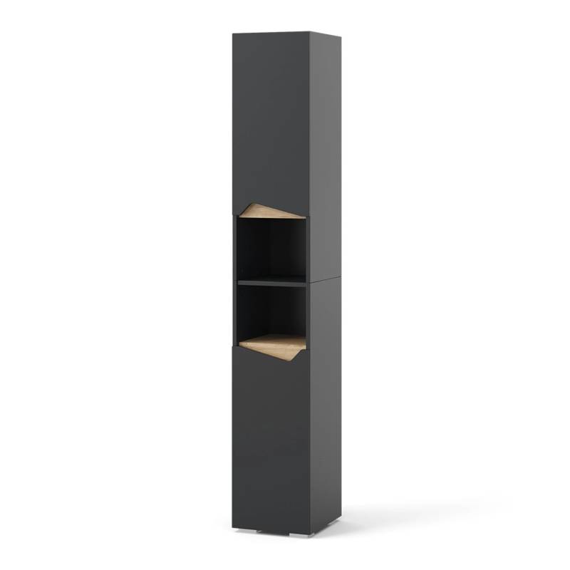 Vicco Badschrank Marelle Anthrazit/Anthrazit 30 x 180 cm mit Türen und Offenen Fächern von Vicco