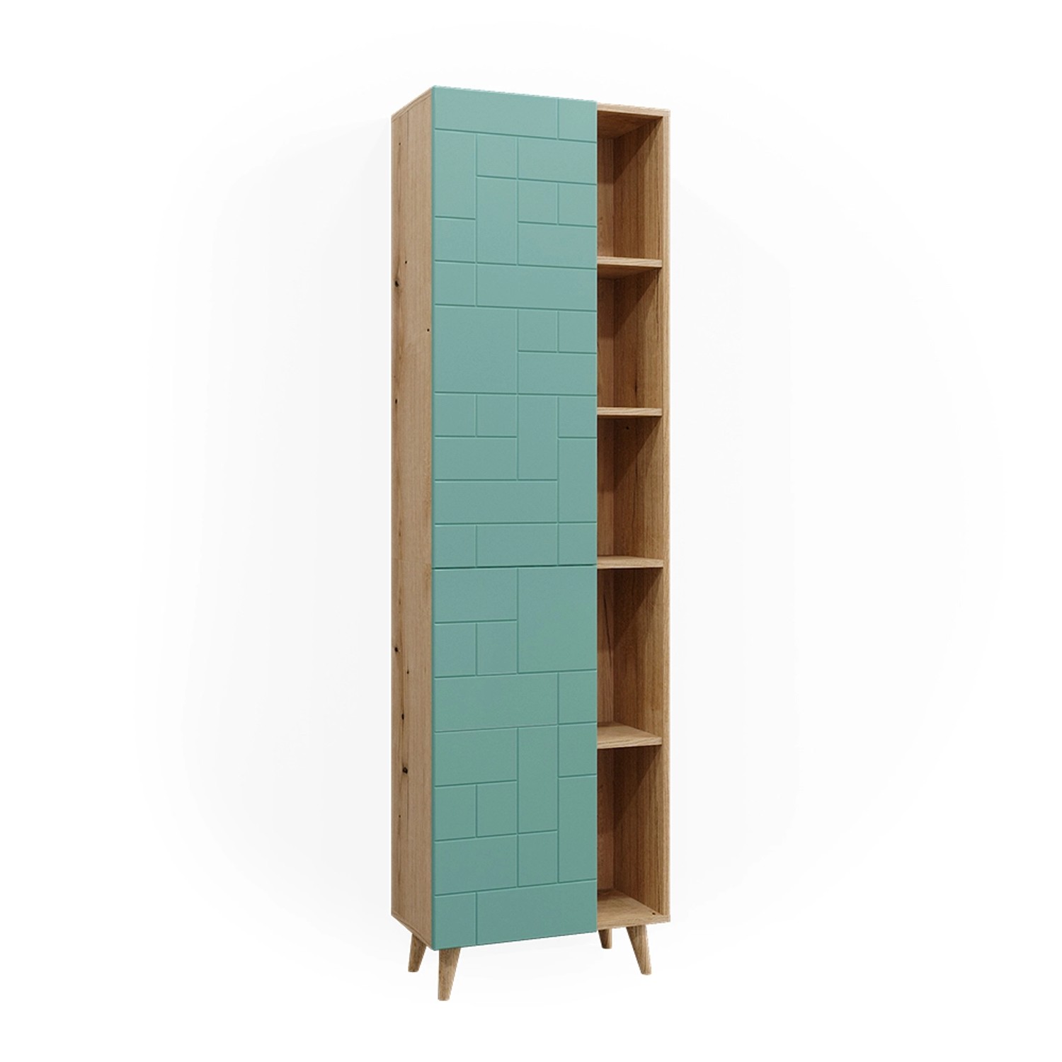 Vicco Badschrank Rudi Mintgrün/Eiche 56 x 193 cm mit Türen und Offenen Fächern von Vicco