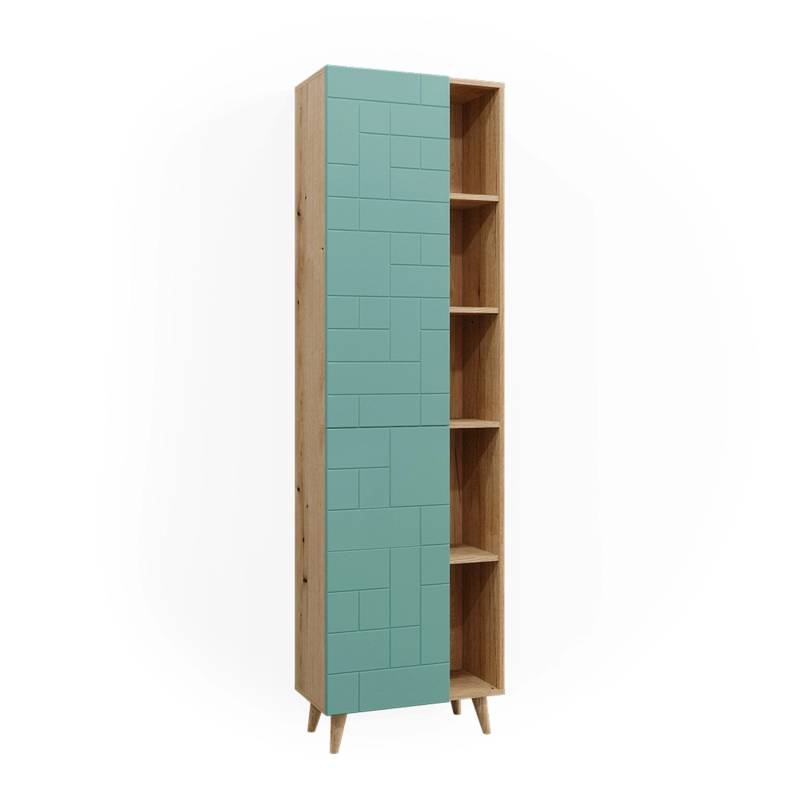 Vicco Badschrank Rudi Mintgrün/Eiche 56 x 193 cm mit Türen und Offenen Fächern von Vicco