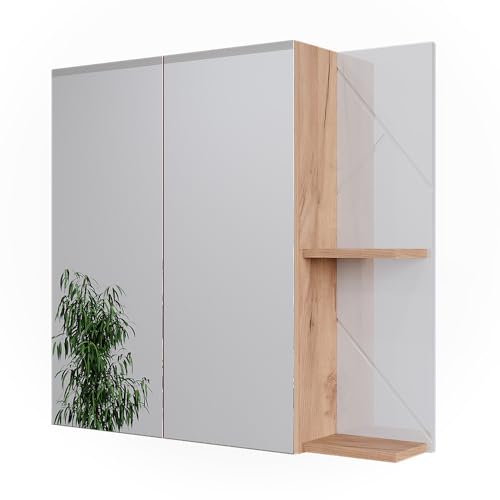Vicco Badspiegelschrank Irma, Goldkraft Eiche/Weiß Hochglanz, 80 x 75 cm von Vicco