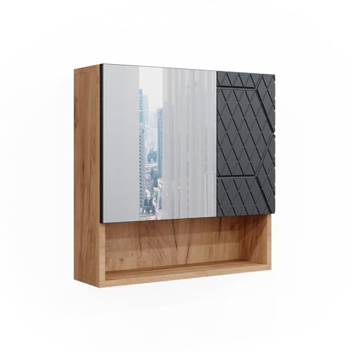 Vicco Badspiegelschrank Irma, Badezimmerspiegel, Goldkraft Eiche/Anthrazit, 54 x 55 cm von Vicco