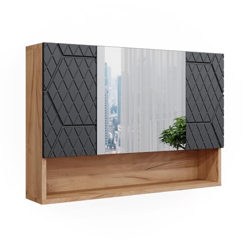 Vicco Badspiegelschrank Irma Eiche Anthrazit 80 x 55 cm Badezimmer von Vicco