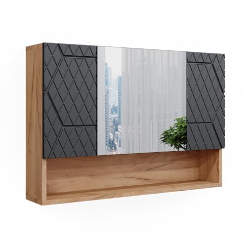 Vicco Badspiegelschrank Irma, Badezimmerspiegel, Goldkraft Eiche/Anthrazit, 80.1 x 55 cm von Vicco