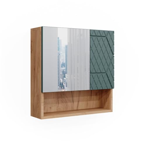 Vicco Badspiegelschrank Irma, Badezimmerspiegel, Goldkraft Eiche/Grün, 54 x 55 cm von Vicco