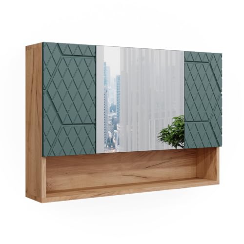 Vicco Badspiegelschrank Irma, Badezimmerspiegel, Goldkraft Eiche/Grün, 80.1 x 55 cm Vicco Badspiegelschrank Irma, Badezimmerspiegel, Goldkraft Eiche/Grün, 80.1 x 55 cm von Vicco