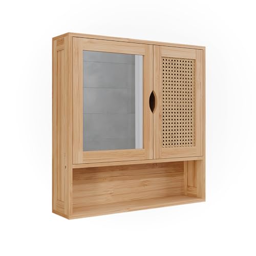 Vicco Badspiegelschrank Bambus Liora 56x58x13 cm - Badezimmerschrank mit Spiegel, Offene und geschlossene Bereiche kombinieren Stauraum mit Übersicht Vicco Badspiegelschrank Bambus Liora 56x58x13 cm - Badezimmerschrank mit Spiegel, Offene und geschlossene Bereiche kombinieren Stauraum mit Übersicht von Vicco