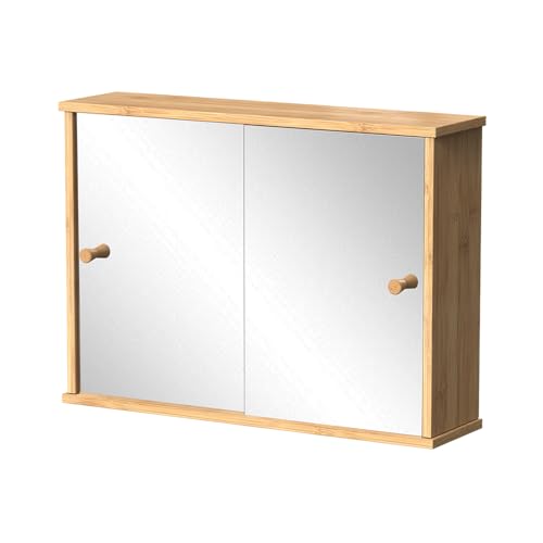 Vicco Badspiegelschrank Mireo, Bambus, 55 x 40 cm mit 2 Schiebetüren von Vicco