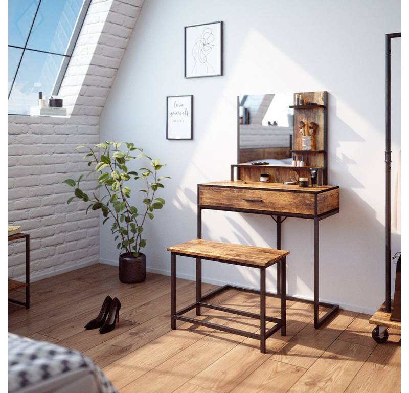 Vicco Sitzbank Fyrk, Eiche rustikal/Schwarz, 60 cm für Schminktisch Vicco Sitzbank Fyrk, Eiche rustikal/Schwarz, 60 cm für Schminktisch von Vicco