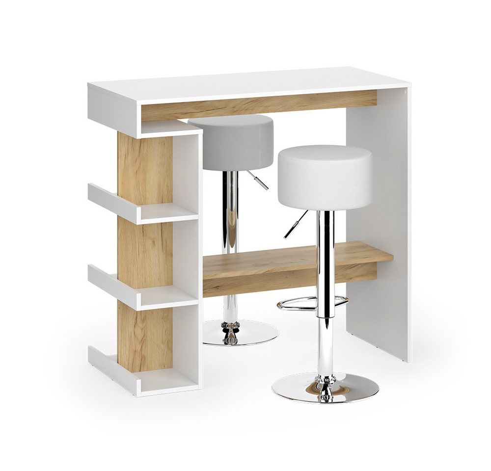 Vicco Bartisch Dana, Weiß/Goldkraft Eiche, 108 x 50 cm mit 2 Barhockern Vicco Bartisch Dana, Weiß/Goldkraft Eiche, 108 x 50 cm mit 2 Barhockern von Vicco