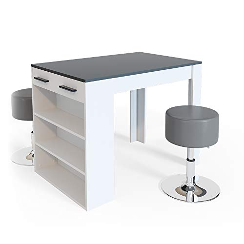 Vicco Esstisch-Set Repose, Bartresen und Hocker, Anthrazit/Weiß, 67 x 100 cm mit 2 Hockern von Vicco
