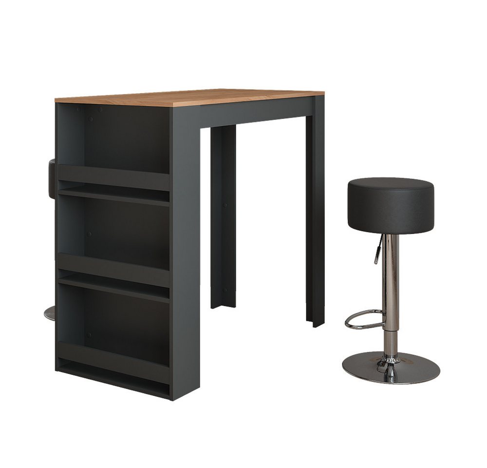 Vicco Bartisch Repose, Anthrazit/Goldkraft Eiche, 57 x 117 cm mit 2 Barhockern von Vicco