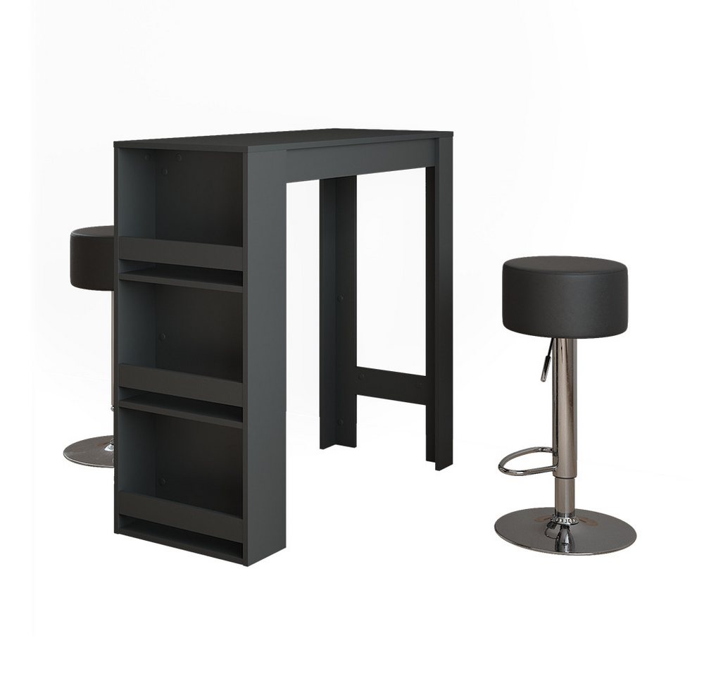 Vicco Bartisch Repose, Anthrazit/Schwarz, 45 x 110 cm mit 2 Barhockern von Vicco