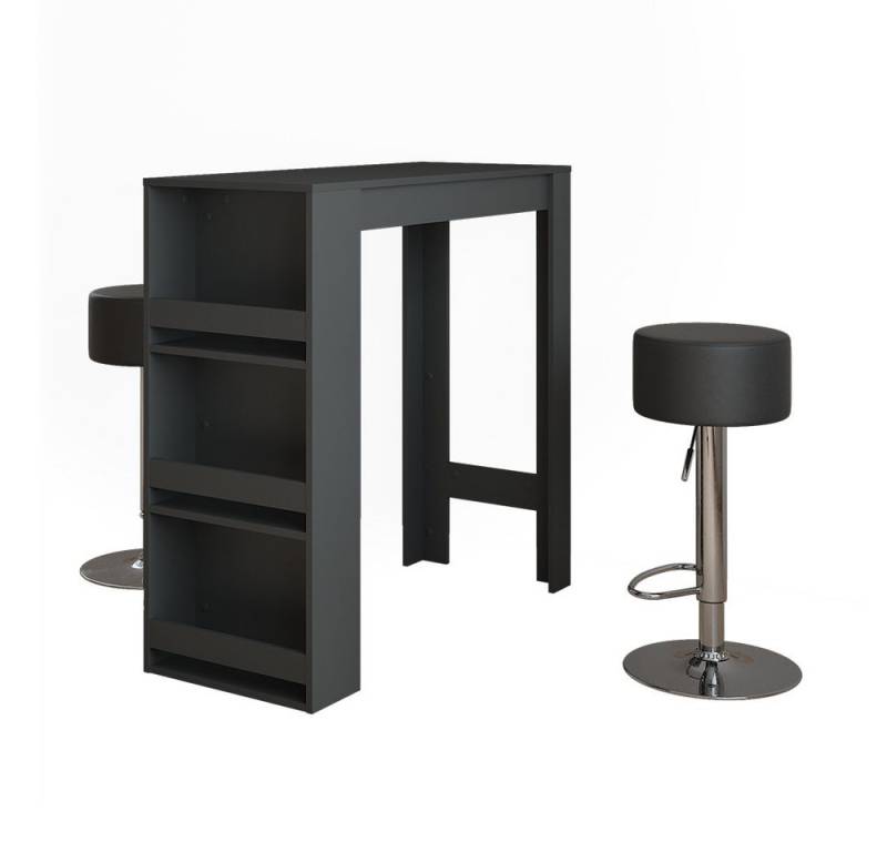 Vicco Bartisch Repose, Anthrazit/Schwarz, 45 x 110 cm mit 2 Barhockern von Vicco