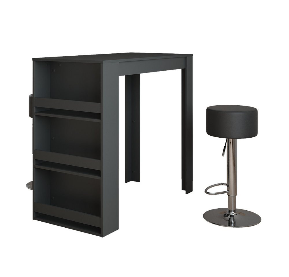 Vicco Bartisch Repose, Anthrazit/Schwarz, 57 x 117 cm mit 2 Barhockern von Vicco
