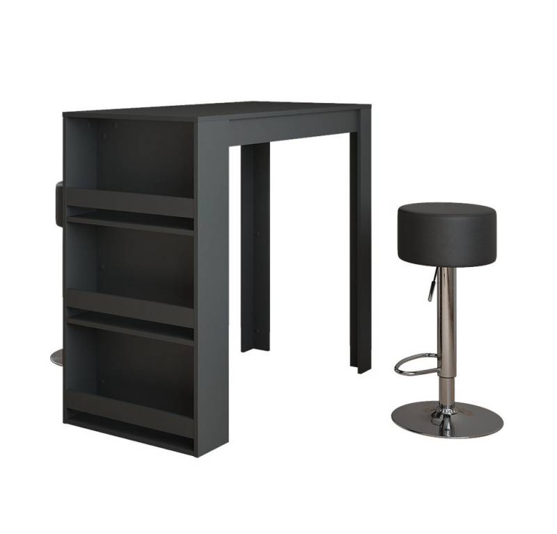 Vicco Bartisch Repose, Anthrazit/Schwarz, 57 x 117 cm mit 2 Barhockern von Vicco