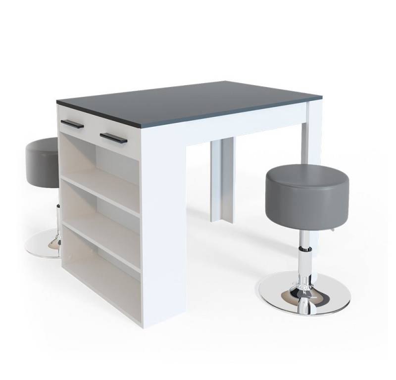 Vicco Bartisch Repose, Anthrazit/Weiß/Weiß, 67 x 100 cm mit 2 Hockern von Vicco
