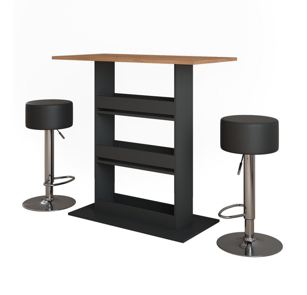 Vicco Bartisch Repose, GKO/ANT/Schwarz, 110 x 55 cm mit 2 Barhockern von Vicco