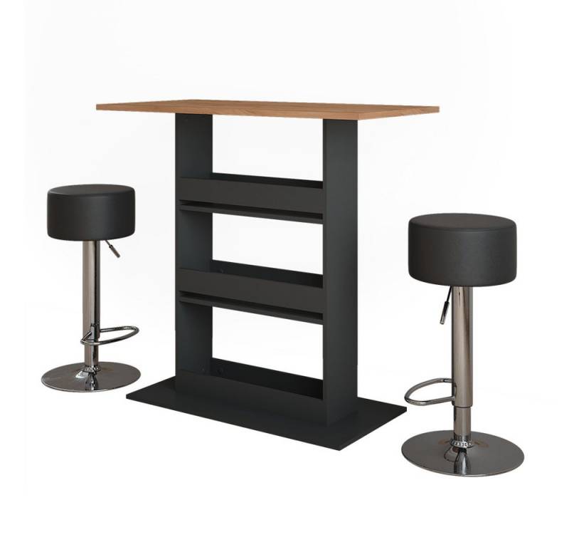 Vicco Bartisch Repose, GKO/ANT/Schwarz, 110 x 55 cm mit 2 Barhockern von Vicco