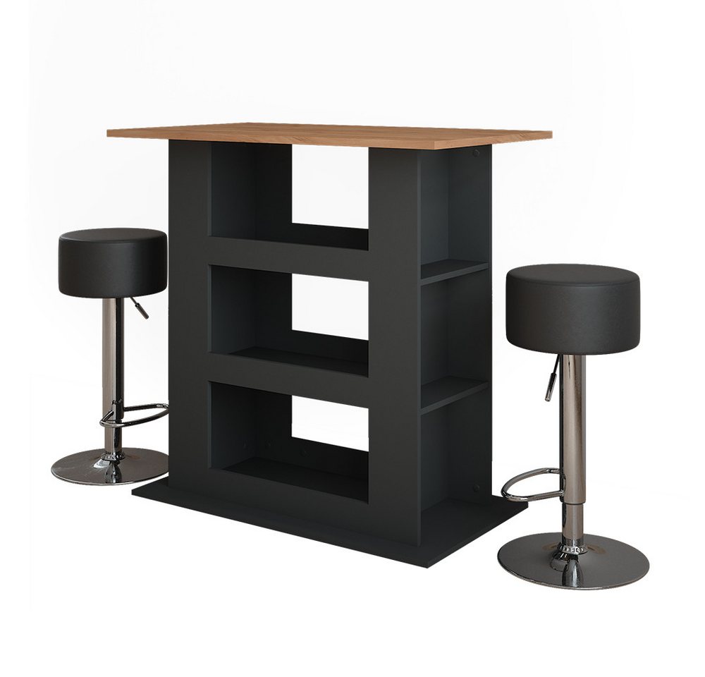 Vicco Bartisch Repose, Goldkraft Eiche/Anthrazit/Schwarz, 110 x 65 cm mit 2 Barhoc... von Vicco
