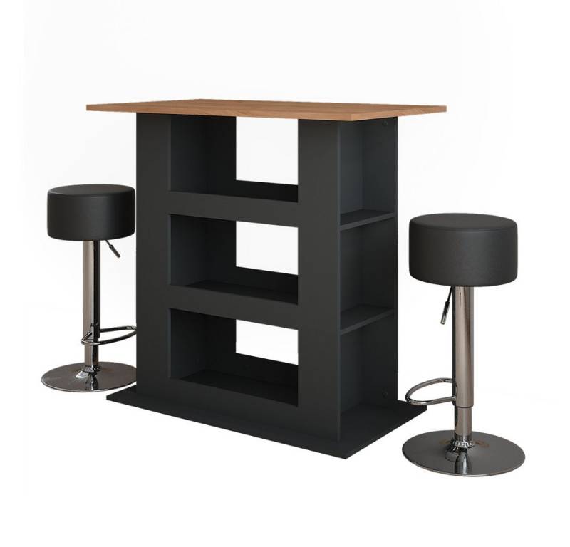 Vicco Bartisch Repose, Goldkraft Eiche/Anthrazit/Schwarz, 110 x 65 cm mit 2 Barhoc... von Vicco