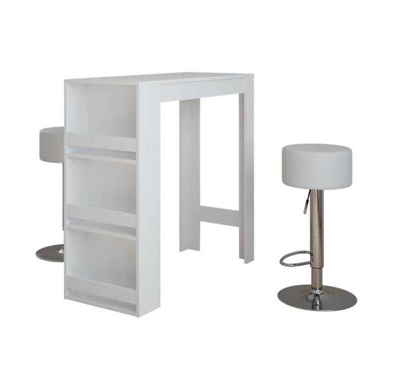 Vicco Bartisch Repose, Weiß, 45 x 110 cm mit 2 Barhockern von Vicco