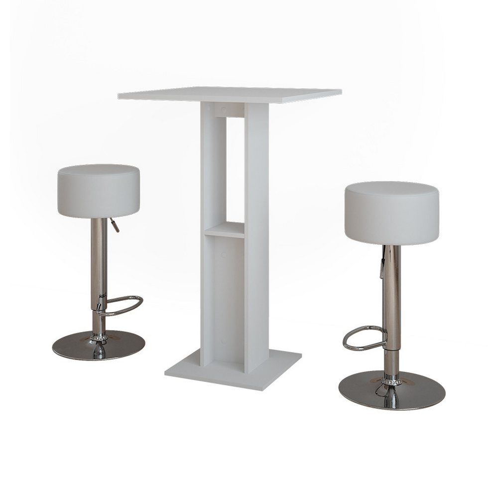 Vicco Bartisch Repose, Weiß, 65 x 65 cm mit 2 Barhockern von Vicco