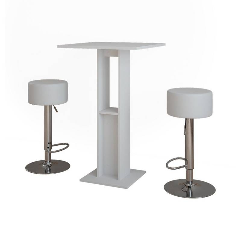 Vicco Bartisch Repose, Weiß, 65 x 65 cm mit 2 Barhockern von Vicco