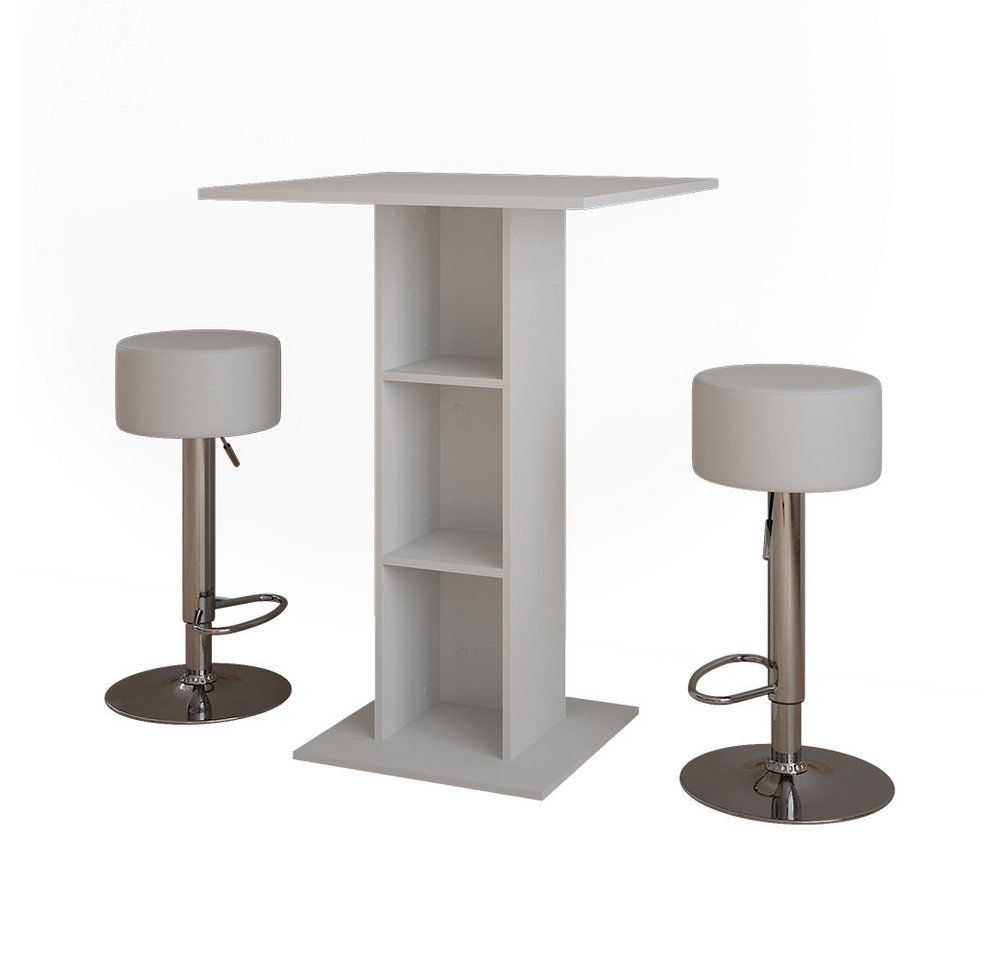 Vicco Bartisch Repose, Weiß, 75 x 75 cm mit 2 Barhockern von Vicco