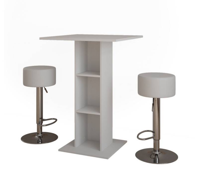 Vicco Bartisch Repose, Weiß, 75 x 75 cm mit 2 Barhockern von Vicco