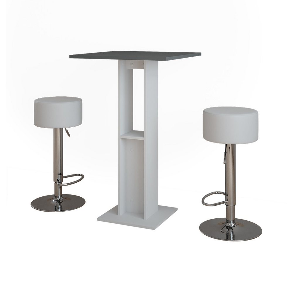 Vicco Bartisch Repose, Weiß/Anthrazit, 65 x 65 cm mit 2 Barhockern Vicco Bartisch Repose, Weiß/Anthrazit, 65 x 65 cm mit 2 Barhockern von Vicco