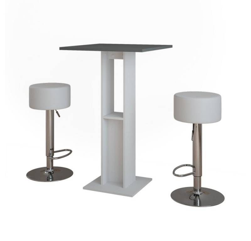 Vicco Bartisch Repose, Weiß/Anthrazit, 65 x 65 cm mit 2 Barhockern Vicco Bartisch Repose, Weiß/Anthrazit, 65 x 65 cm mit 2 Barhockern von Vicco