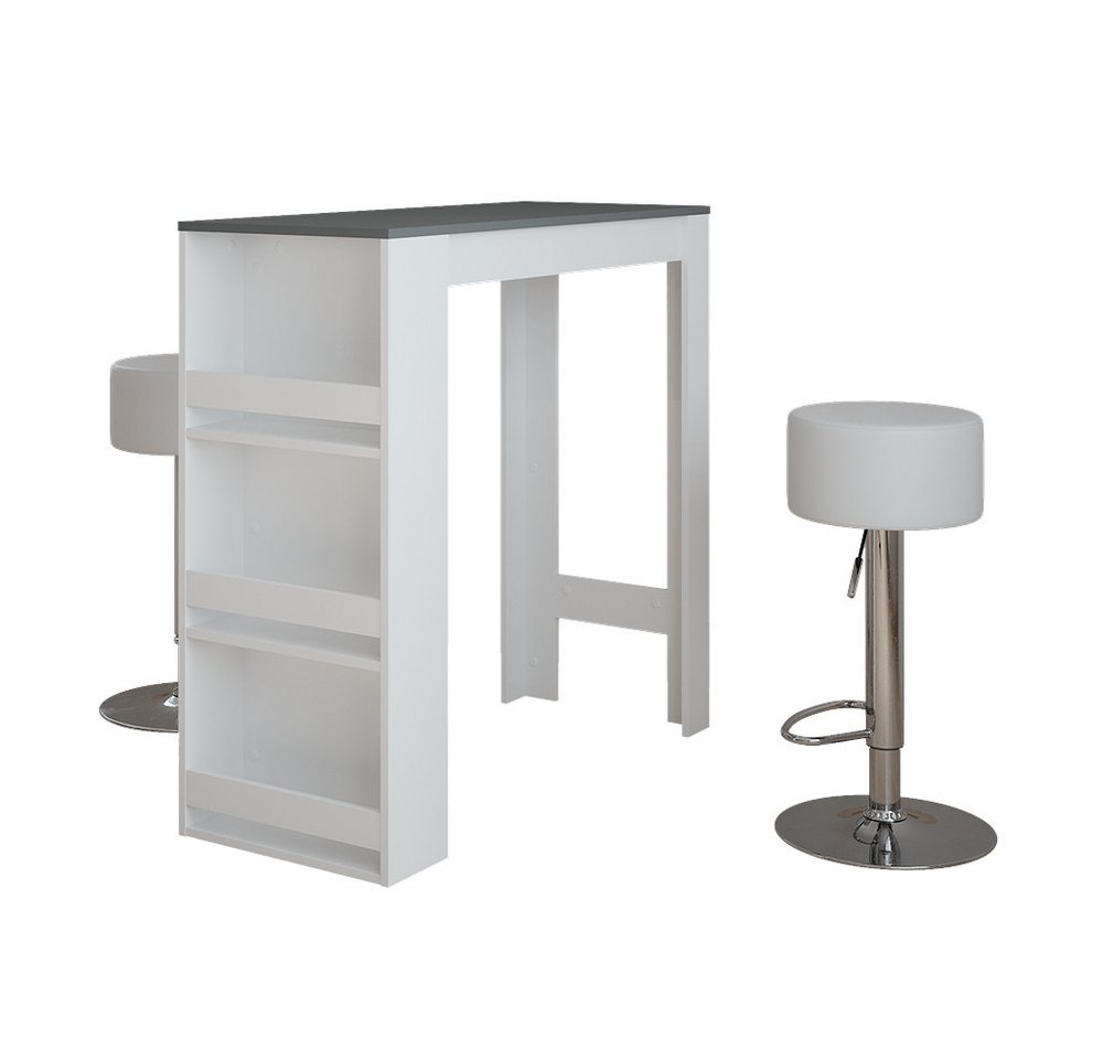 Vicco Bartisch Repose, Weiß/Anthrazit/Weiß, 45 x 110 cm mit 2 Barhockern Vicco Bartisch Repose, Weiß/Anthrazit/Weiß, 45 x 110 cm mit 2 Barhockern von Vicco