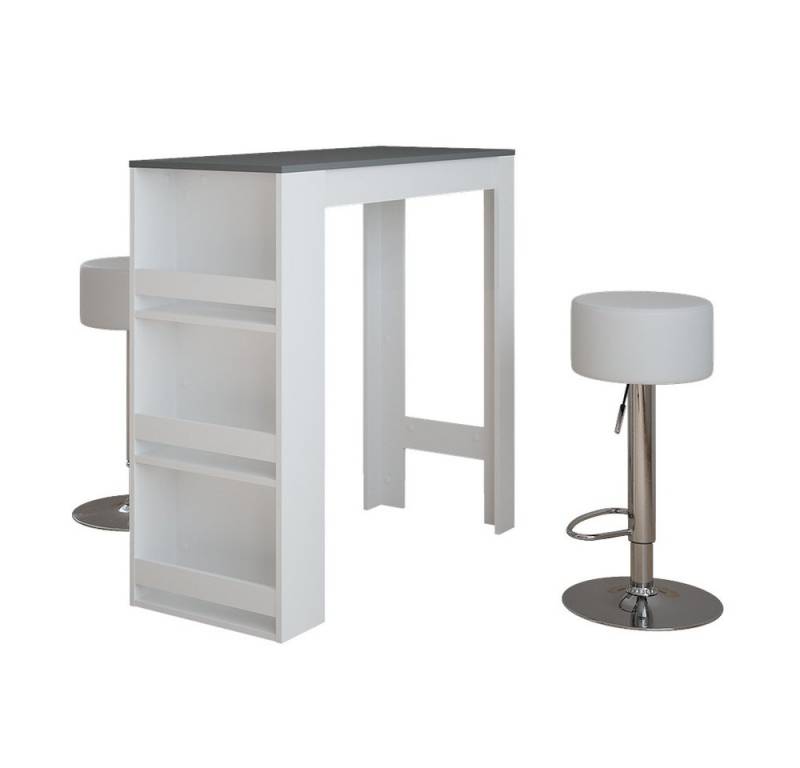 Vicco Bartisch Repose, Weiß/Anthrazit/Weiß, 45 x 110 cm mit 2 Barhockern Vicco Bartisch Repose, Weiß/Anthrazit/Weiß, 45 x 110 cm mit 2 Barhockern von Vicco