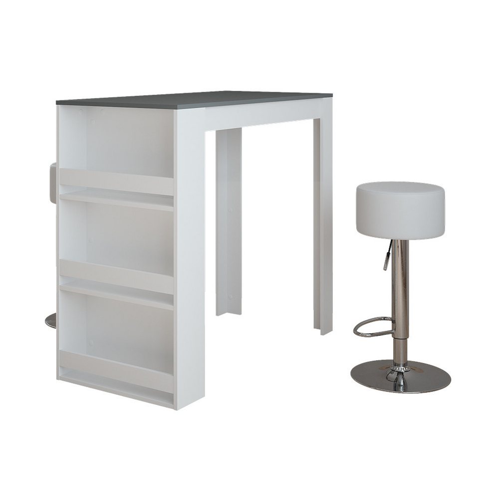 Vicco Bartisch Repose, Weiß/Anthrazit/Weiß, 57 x 117 cm mit 2 Barhockern von Vicco