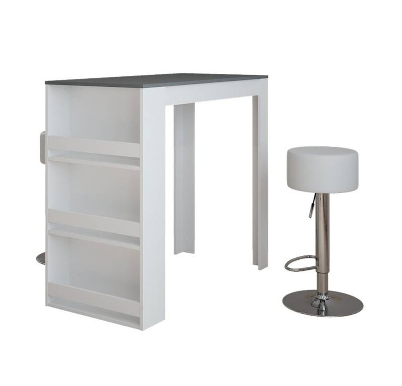 Vicco Bartisch Repose, Weiß/Anthrazit/Weiß, 57 x 117 cm mit 2 Barhockern von Vicco