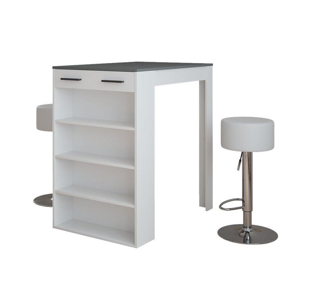 Vicco Bartisch Repose, Weiß/Anthrazit/Weiß, 67 x 100 cm mit 2 Barhockern von Vicco