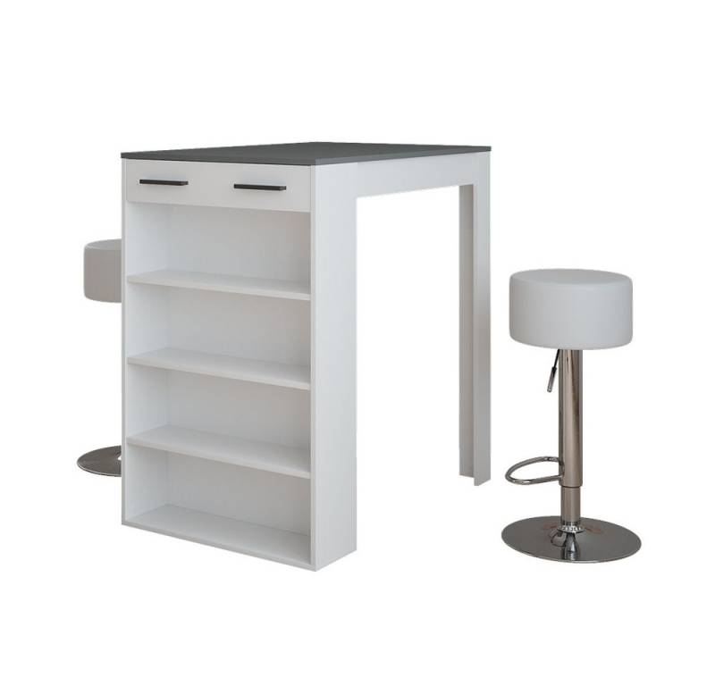 Vicco Bartisch Repose, Weiß/Anthrazit/Weiß, 67 x 100 cm mit 2 Barhockern von Vicco
