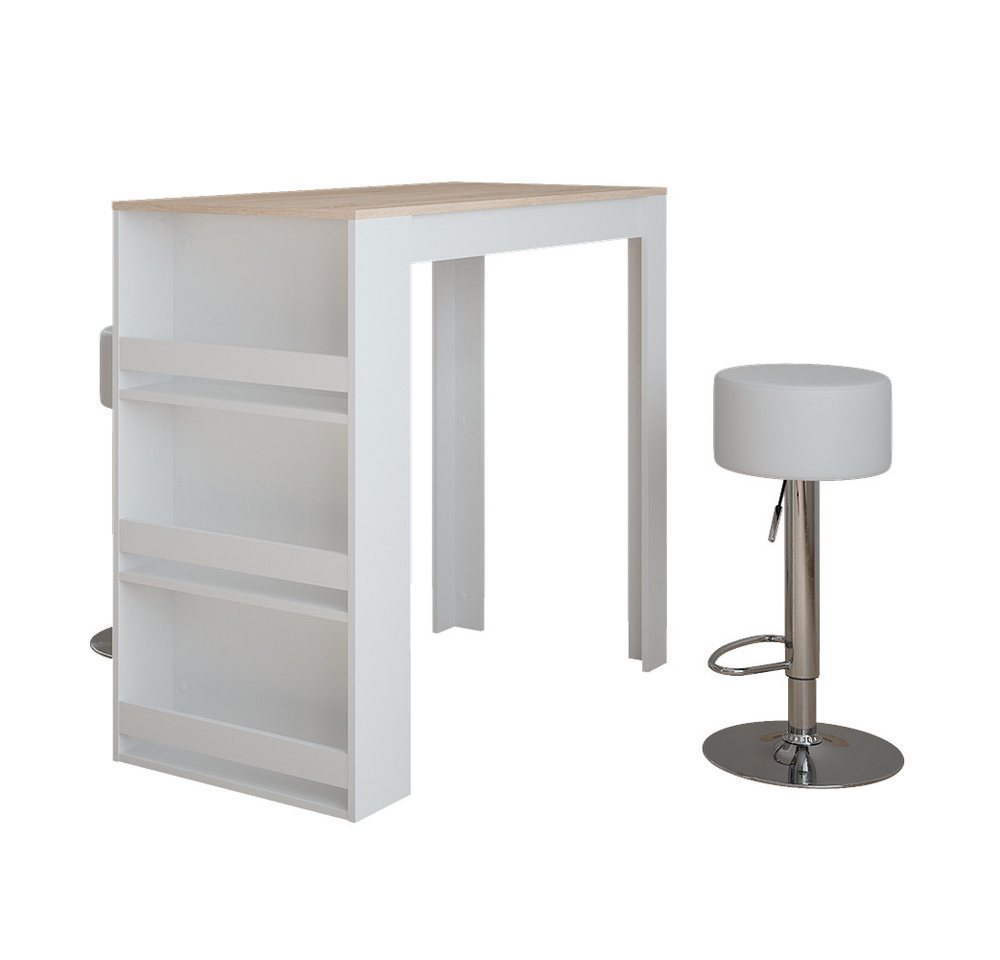 Vicco Bartisch Repose, Weiß/Sonoma/Weiß, 57 x 117 cm mit 2 Barhockern von Vicco