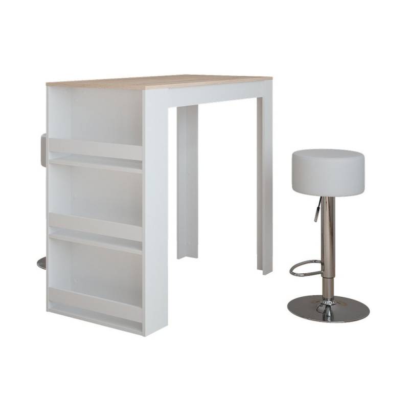 Vicco Bartisch Repose, Weiß/Sonoma/Weiß, 57 x 117 cm mit 2 Barhockern von Vicco