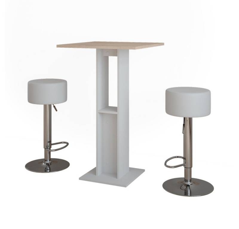 Vicco Bartisch Repose, Weiß/Sonoma/Weiß, 65 x 65 cm mit 2 Barhockern Vicco Bartisch Repose, Weiß/Sonoma/Weiß, 65 x 65 cm mit 2 Barhockern von Vicco