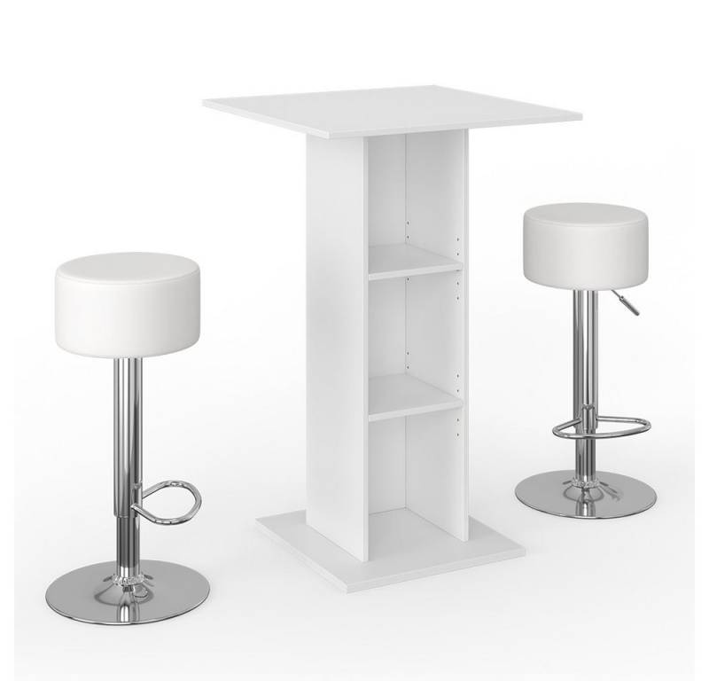 Vicco Bartisch Rodeo, Weiß, 70 x 70 cm mit 2 Barhockern von Vicco