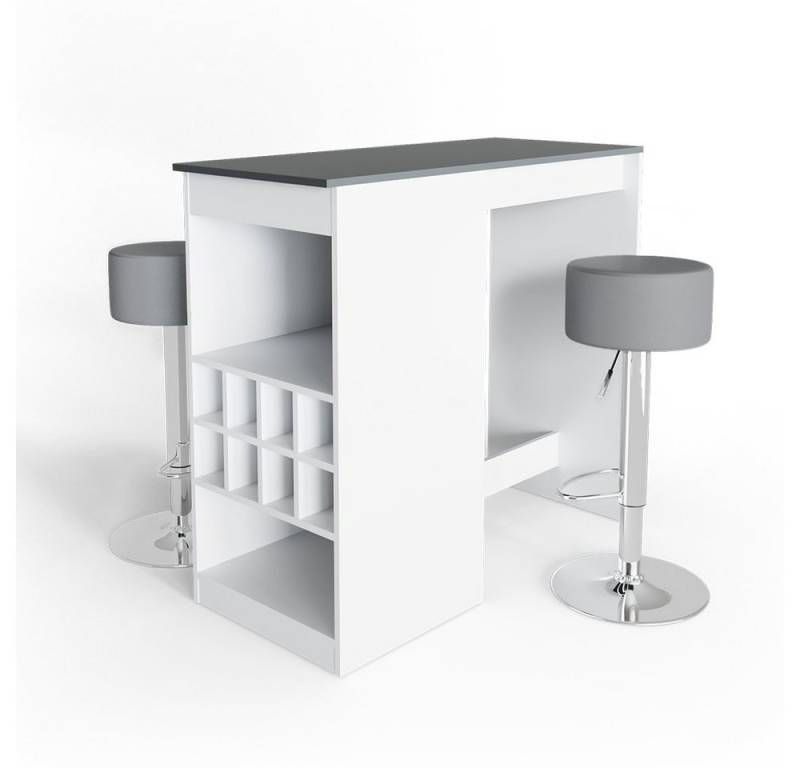 Vicco Bartisch Ross, Weiß/Anthrazit, 115 x 50 cm mit 2 Barhockern von Vicco