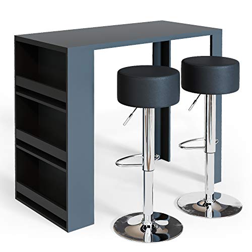 Vicco Bartisch-Set, Bartresen und Hocker, Anthrazit, 117 x 57 cm mit 2 Barhockern von Vicco