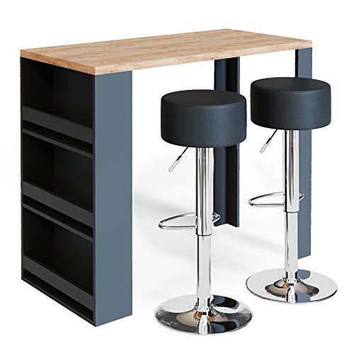 Vicco Bartisch-Set, Bartresen und Hocker, Eiche/Anthrazit, 117 x 57 cm mit 2 Barhockern von Vicco