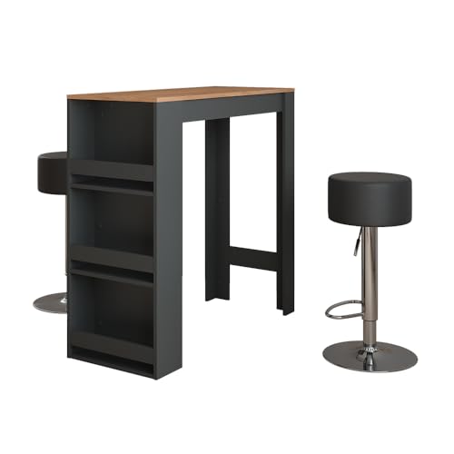 Vicco Bartisch-Set Repose, Anthrazit/Goldkraft Eiche, 45 x 110 cm mit 2 Barhockern von Vicco