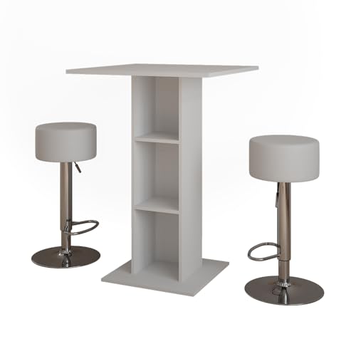 Vicco Bartisch-Set Repose, Weiß, 75 x 75 cm mit 2 Barhockern Vicco Bartisch-Set Repose, Weiß, 75 x 75 cm mit 2 Barhockern von Vicco