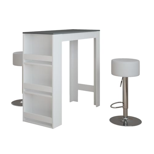 Vicco Bartisch-Set Repose, Weiß/Anthrazit, 45 x 110 cm mit 2 Barhockern von Vicco