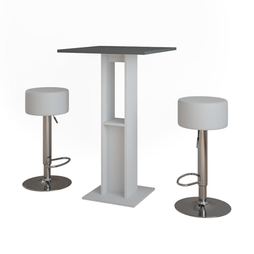 Vicco Bartisch-Set Repose, Weiß/Anthrazit, 65 x 65 cm mit 2 Barhockern Vicco Bartisch-Set Repose, Weiß/Anthrazit, 65 x 65 cm mit 2 Barhockern von Vicco