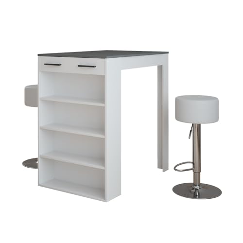 Vicco Bartisch-Set Repose, Weiß/Anthrazit, 67 x 100 cm mit 2 Barhockern Vicco Bartisch-Set Repose, Weiß/Anthrazit, 67 x 100 cm mit 2 Barhockern von Vicco